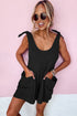Textured Knotted Straps High Waist Wide Leg Romper